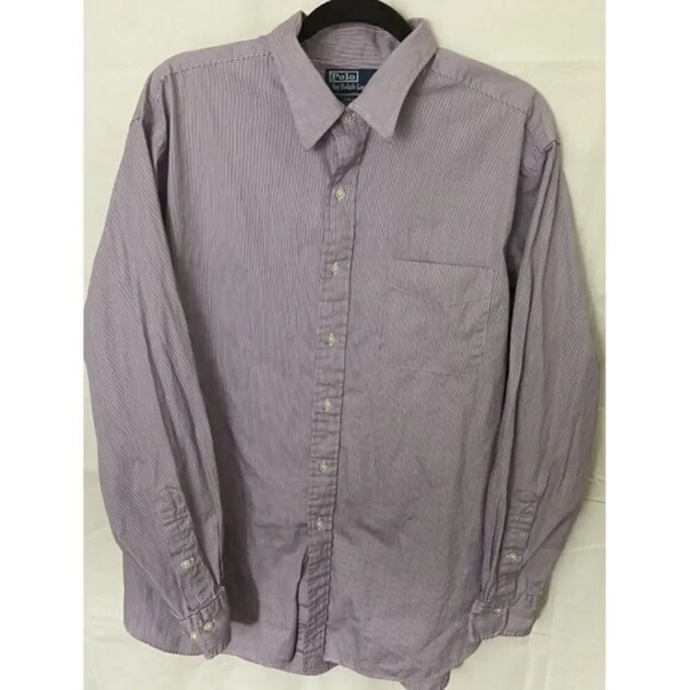 Polo Ralph Lauren Andrew Mens Purple Pinstripe Button Up‎ Shirt 17 1/2 34/35